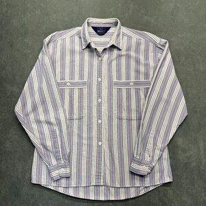 Woolrich Women’s Striped Button Down Shirt Size L Pink Blue Cotton
